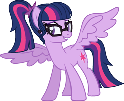 Size: 1056x861 | Tagged: safe, artist:starryoak, imported from derpibooru, sci-twi, twilight sparkle, pegasus, pony, cutie mark, equestria girls ponified, female, glasses, mare, ponified, race swap, simple background, smiling, solo, spread wings, transparent background, wings