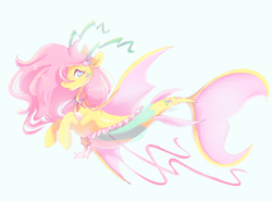 Size: 1200x887 | Tagged: safe, artist:kipaki, imported from derpibooru, fluttershy, merpony, seapony (g4), female, mare, seaponified, seapony fluttershy, simple background, solo, species swap, white background