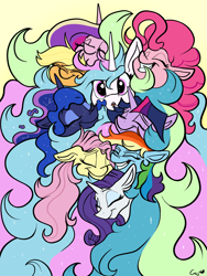 Size: 5400x7200 | Tagged: safe, artist:greyscaleart, imported from derpibooru, applejack, fluttershy, pinkie pie, princess cadance, princess celestia, princess luna, rainbow dash, rarity, twilight sparkle, alicorn, earth pony, pegasus, pony, unicorn, absurd resolution, applebetes, constellation freckles, cuddle puddle, cuddling, cute, cutedance, cutelestia, dashabetes, diapinkes, eyes closed, female, gang hape, greyscaleart is trying to murder us, group hug, hape, hug, jackabetes, long mane, looking at you, lunabetes, mane six, mare, messy mane, open mouth, personal space invasion, pony pile, raribetes, royal sisters, shyabetes, smiling, twiabetes