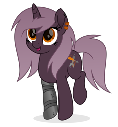 Size: 5610x6000 | Tagged: safe, artist:suramii, imported from derpibooru, oc, oc only, oc:metallic sounds, pony, absurd resolution, amputee, art trade, ear piercing, female, piercing, prosthetic limb, prosthetics, simple background, smiling, solo, transparent background