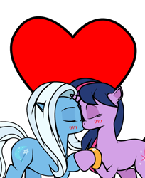 Size: 488x599 | Tagged: safe, artist:dekomaru, edit, imported from derpibooru, trixie, twilight sparkle, pony, unicorn, tumblr:ask twixie, ask, blushing, duo, female, heart, kiss on the lips, kissing, lesbian, mare, shipping, tumblr, twixie