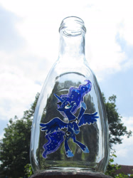 Size: 1823x2431 | Tagged: safe, artist:malte279, imported from derpibooru, princess luna, bottle, craft, glass engraving, glass painting