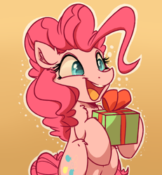 Size: 3000x3250 | Tagged: safe, artist:witchtaunter, imported from derpibooru, pinkie pie, pony, cute, diapinkes, female, happy, mare, ponk, present, solo, white outline