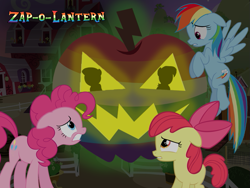 Size: 761x571 | Tagged: safe, artist:lister-of-smeg, imported from derpibooru, apple bloom, pinkie pie, rainbow dash, pony, comic:zap-o-lantern, comic, female, filly, halloween, holiday, jack-o-lantern, mare, pumpkin