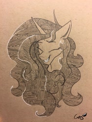Size: 2448x3264 | Tagged: safe, alternate version, artist:greyscaleart, imported from derpibooru, part of a set, princess celestia, alicorn, pony, bust, eyes closed, female, grayscale, mare, monochrome, signature, smiling, solo, traditional art