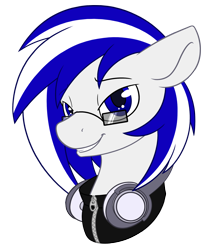 Size: 1792x2100 | Tagged: safe, artist:mynder, imported from derpibooru, oc, oc only, oc:disk graze, pony, bust, clothes, glasses, headphones, jacket, male, simple background, solo, stallion, transparent background