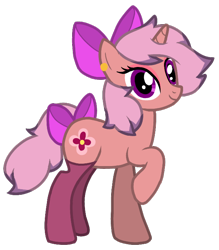 Size: 634x724 | Tagged: safe, artist:probablyapineapple, derpibooru exclusive, imported from derpibooru, oc, oc only, oc:sakura, pony, unicorn, bow, clothes, ear piercing, earring, eyeshadow, female, hair bow, jewelry, looking at you, makeup, mare, one hoof raised, piercing, raised hoof, show accurate, simple background, socks, transparent background