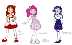 Size: 1576x994 | Tagged: safe, artist:flight-of-the-moon, deleted from derpibooru, imported from derpibooru, pinkie pie, rarity, sunset shimmer, equestria girls, beautiful, clothes, colored sketch, dress, female, simple background, smiling, white background