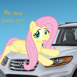 Size: 2048x2048 | Tagged: safe, artist:solarfm, imported from derpibooru, fluttershy, pegasus, pony, blatant lies, car, female, hyundai, hyundai santa fe, solo, wings