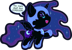 Size: 2000x1404 | Tagged: safe, artist:doctor-g, imported from derpibooru, nightmare moon, alicorn, pony, chibi, dialogue, ethereal mane, female, galaxy mane, simple background, smiling, speech bubble, transparent background, wingding eyes