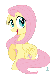 Size: 800x1214 | Tagged: safe, artist:emositecc, imported from derpibooru, fluttershy, pegasus, pony, female, floppy ears, folded wings, looking at you, mare, open mouth, raised hoof, simple background, smiling, solo, transparent background