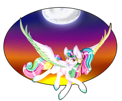 Size: 2313x1921 | Tagged: safe, artist:absolitedisaster08, imported from derpibooru, oc, oc only, oc:princess andromeda, pegasus, pony, colored wings, female, mare, moon, multicolored wings, pegasus oc, simple background, solo, transparent background, twilight (astronomy), wings