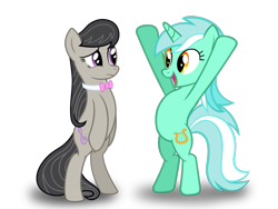 Size: 2048x1536 | Tagged: safe, artist:therealsilvershit, imported from derpibooru, lyra heartstrings, octavia melody, earth pony, pony, unicorn, bipedal, confused, crack shipping, cute, female, lesbian, lyrabetes, octyra, shipping, simple background, tavibetes, transparent background, vector