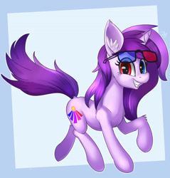 Size: 2200x2300 | Tagged: safe, artist:passigcamel, imported from derpibooru, oc, oc only, oc:purple eye, pony, unicorn, abstract background, female, heterochromia, mare, solo, sunglasses