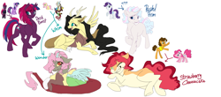 Size: 1915x841 | Tagged: safe, artist:wishfulvixen, imported from derpibooru, cheese sandwich, discord, fluttershy, pinkie pie, rarity, tempest shadow, twilight sparkle, alicorn, hybrid, cheesepie, discoshy, female, interspecies offspring, lesbian, magical lesbian spawn, male, offspring, parent:cheese sandwich, parent:discord, parent:fluttershy, parent:pinkie pie, parent:rarity, parent:tempest shadow, parent:twilight sparkle, parents:cheesepie, parents:discoshy, parents:tempestlight, shipping, straight, tempestlight, twilight sparkle (alicorn)