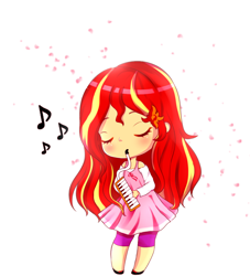 Size: 940x1036 | Tagged: safe, artist:electricshine, imported from derpibooru, sunset shimmer, equestria girls, clothes, diamonica, dress, female, music notes, musical instrument, solo, your lie in april