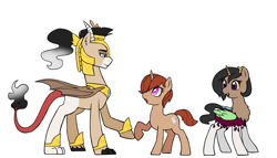 Size: 1748x1000 | Tagged: safe, artist:pikokko, imported from derpibooru, oc, oc only, oc:healing misfortune, oc:prince amity, oc:tagalong, draconequus, hybrid, unicorn, draconequus oc, female, interspecies offspring, male, mare, offspring, parent:discord, parent:princess celestia, parents:dislestia, ponysona