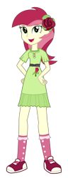 Size: 1500x3894 | Tagged: safe, artist:sketchmcreations, imported from derpibooru, roseluck, equestria girls, clothes, commission, converse, dress, flower, flower in hair, hand on hip, rose, shoes, simple background, smiling, socks, solo, transparent background