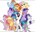 Size: 1271x1154 | Tagged: safe, editor:php77, imported from derpibooru, applejack, dj pon-3, fluttershy, pinkie pie, rainbow dash, rarity, spike, starlight glimmer, sunset shimmer, twilight sparkle, vinyl scratch, pony, equestria girls, rainbow rocks, mane six, simple background, transparent background