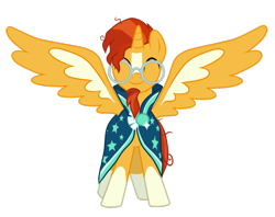 Size: 1005x795 | Tagged: safe, artist:f2u-mlp-vectors, imported from derpibooru, sunburst, alicorn, pony, alicornified, alternate universe, clothes, eyes closed, glasses, happy, male, race swap, robe, simple background, smiling, solo, spread wings, stallion, sunburst's cloak, sunburst's glasses, sunburst's robe, sunburstcorn, sunbursticorn, transparent background, vector, wings