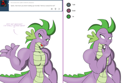 Size: 1204x800 | Tagged: safe, artist:dekomaru, imported from derpibooru, spike, dragon, tumblr:ask twixie, ask, comic, l.a. noire, male, older, solo, tumblr