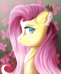 Size: 1024x1229 | Tagged: safe, artist:warriordragonart, imported from derpibooru, fluttershy, pegasus, pony, bust, ear fluff, female, mare