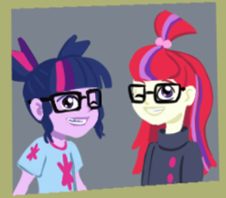 Size: 271x238 | Tagged: safe, artist:verumtee, imported from derpibooru, moondancer, sci-twi, twilight sparkle, comic:sparkling shimmer, equestria girls, braces, equestria girls-ified, glasses, younger