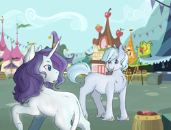 Size: 1024x773 | Tagged: safe, artist:uniquecolorchaos, imported from derpibooru, double diamond, rarity, pony, barrel, diamond duo, female, male, shipping, story included, straight