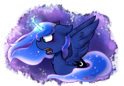 Size: 811x564 | Tagged: safe, artist:urbanqhoul, imported from derpibooru, princess luna, alicorn, pony, ethereal mane, female, galaxy mane, glowing horn, mare, simple background, solo, transparent background