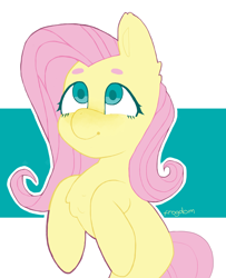 Size: 1024x1263 | Tagged: safe, artist:frog-dom, imported from derpibooru, fluttershy, pony, cute, female, looking up, mare, missing cutie mark, shyabetes, smiling, solo, wingless