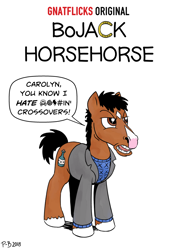 Size: 1024x1448 | Tagged: safe, artist:pony-berserker, imported from derpibooru, earth pony, pony, bojack horseman, censored vulgarity, crossover, department of redundancy department, grawlixes, male, netflix, parody, ponified, speech bubble, stallion, unshorn fetlocks