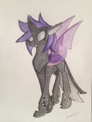 Size: 1024x1365 | Tagged: safe, artist:luxiwind, deleted from derpibooru, imported from derpibooru, oc, oc:web, changeling, female, purple changeling, solo, traditional art