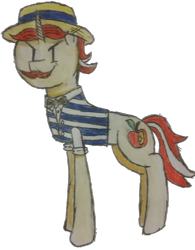 Size: 1304x1668 | Tagged: safe, artist:antique1899, imported from derpibooru, flam, pony, unicorn, villains of equestria collab, clothes, looking at you, male, simple background, solo, stallion, traditional art, transparent background