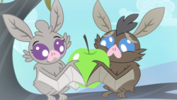 Size: 1280x720 | Tagged: safe, imported from derpibooru, screencap, bat, vampire fruit bat, bats!, apple, cute, duo, food, stop the bats, tree