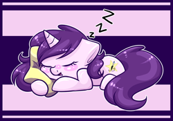 Size: 1024x716 | Tagged: safe, artist:whitehershey, imported from derpibooru, oc, oc only, pony, unicorn, chibi, cute, female, mare, ocbetes, pillow, sleeping, smiling, solo, zzz