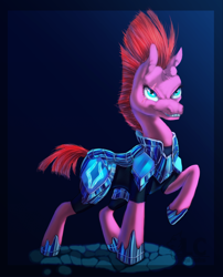 Size: 1024x1266 | Tagged: safe, artist:may-li128, imported from derpibooru, tempest shadow, pony, unicorn, my little pony: the movie, armor, broken horn, eye scar, female, mare, raised hoof, scar, solo