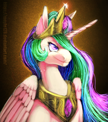 Size: 1024x1152 | Tagged: safe, artist:may-li128, imported from derpibooru, princess celestia, alicorn, pony, bust, female, hair over one eye, jewelry, mare, necklace, portrait, solo