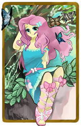 Size: 1000x1563 | Tagged: safe, artist:bojack_mlplove, imported from derpibooru, fluttershy, butterfly, equestria girls, equestria girls series, belt, clothes, dress, female, looking at you, sandals, solo