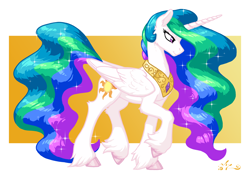 Size: 2100x1500 | Tagged: safe, artist:amarynceus, imported from derpibooru, part of a set, princess celestia, alicorn, pony, cel shading, cloven hooves, ethereal mane, female, mare, raised hoof, realistic horse legs, solo, unshorn fetlocks