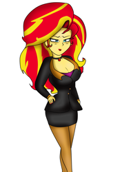 Size: 1275x1650 | Tagged: safe, alternate version, artist:odiz, imported from derpibooru, sunset shimmer, equestria girls, alternate timeline, alternate universe, big hair, breasts, cleavage, evil, older