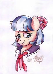 Size: 1448x2000 | Tagged: safe, artist:mannybcadavera, imported from derpibooru, coco pommel, earth pony, pony, bust, female, signature, simple background, solo, traditional art, watercolor painting, white background