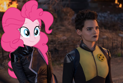 Size: 2545x1717 | Tagged: safe, artist:luckreza8, edit, imported from derpibooru, pinkie pie, equestria girls, spoiler:deadpool2, deadpool 2, female, lesbian, negasonic teenage warhead, photoshop, pink warhead, x-men, yukio