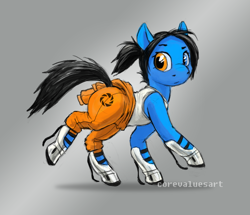 Size: 2304x1980 | Tagged: safe, artist:corevaluesart, imported from derpibooru, earth pony, pony, aperture science, chell, heterochromia, long fall horseshoe, ponified, portal, portal (valve), solo