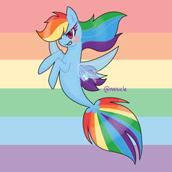 Size: 1024x1024 | Tagged: safe, artist:ofruittango, imported from derpibooru, rainbow dash, pegasus, pony, seapony (g4), female, gay pride flag, pride, pride flag, seaponified, seapony rainbow dash, solo, species swap