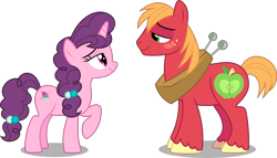 Size: 10016x5712 | Tagged: safe, artist:chrzanek97, imported from derpibooru, big macintosh, sugar belle, earth pony, pony, unicorn, hard to say anything, absurd resolution, blushing, female, male, mare, shipping, simple background, stallion, straight, sugarmac, transparent background, vector