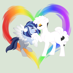 Size: 1024x1024 | Tagged: safe, artist:azure-art-wave, imported from derpibooru, oc, oc only, oc:azure, oc:rose, earth pony, pegasus, pony, crying, female, mare, rainbow, simple background, tears of joy