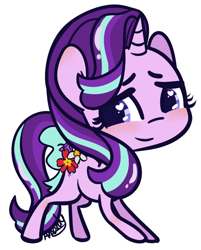 Size: 1129x1402 | Tagged: safe, artist:lilliesinthegarden, imported from derpibooru, starlight glimmer, pony, unicorn, blushing, female, flower, heart eyes, smiling, solo, wingding eyes