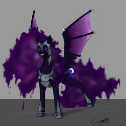 Size: 4000x4000 | Tagged: dead source, safe, artist:greyscaleart, imported from derpibooru, nightmare moon, alicorn, pony, bat wings, ethereal mane, female, helmet, mare, sharp teeth, signature, smiling, solo, teeth