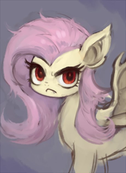 Size: 460x633 | Tagged: safe, artist:kei05, imported from derpibooru, fluttershy, bat pony, pony, female, flutterbat, looking at you, mare, race swap, scowl, simple background, solo, species swap