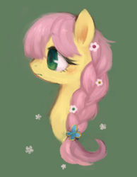 Size: 394x509 | Tagged: safe, artist:kei05, imported from derpibooru, fluttershy, pegasus, pony, alternate hairstyle, female, flower, flower in hair, mare, simple background, solo